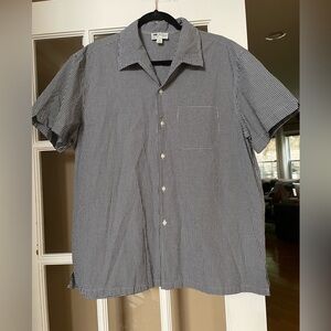 J.Crew Short-sleeve Secret Wash poplin camp-collar shirt-Large-Black/White-NWOT